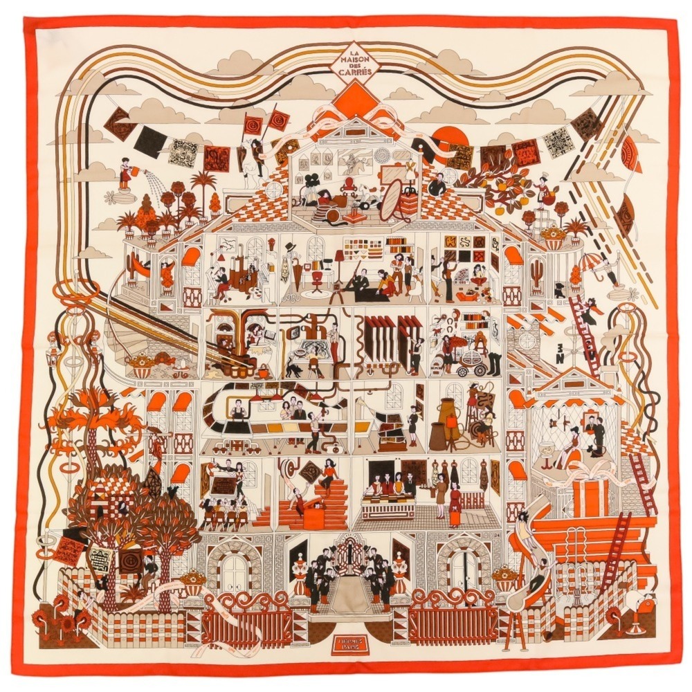 HERMES La Maison des Carres Carre Geant 140 Cashmere Silk Scarf Muffler Orang...